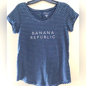 BANANA REPUBLIC NAVY BLUE/WHITE  SHORT SLEEVE COTTON TEE EUC SIZE: S